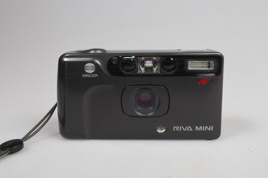 Minolta Riva Mini | Cámara de película de apuntar y disparar de 35 mm | Negro