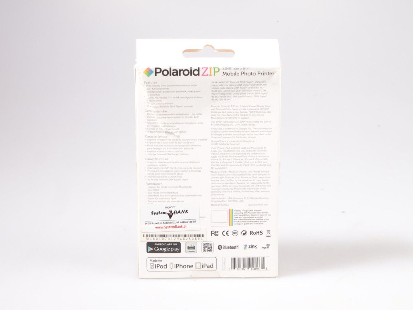 Polaroid ZIP Mobildrucker | Verbinden Sie sich mit Bluetooth und NFC | Weiß