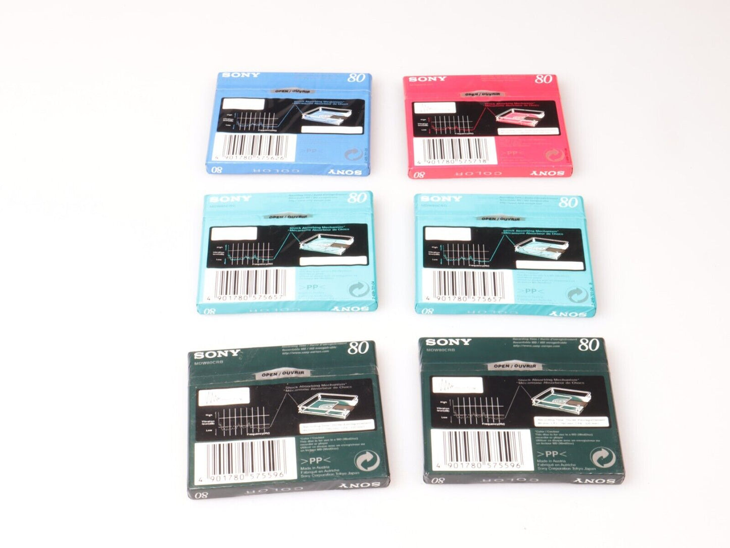 6x Sony Color Blank Mini disc | 80 mins Recordable